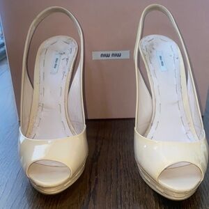 Miu Miu Patent Leather Beige Cream Peep-Toe Platform Heel Size 38.5 or 8.5
